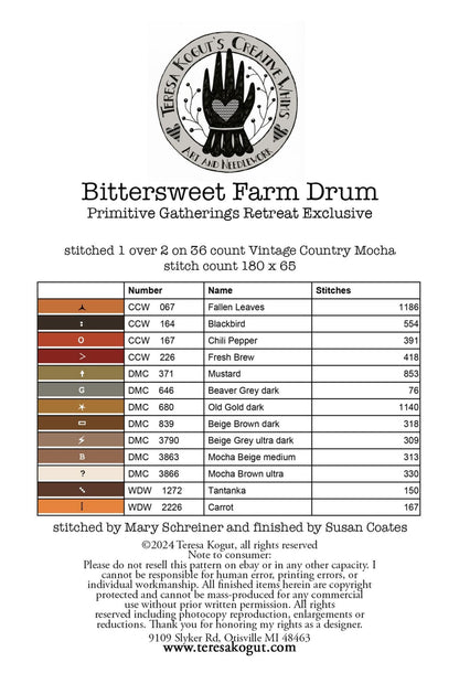 Bittersweet Farm Drum by Teresa Kogut - Cross Stitch Paper Pattern