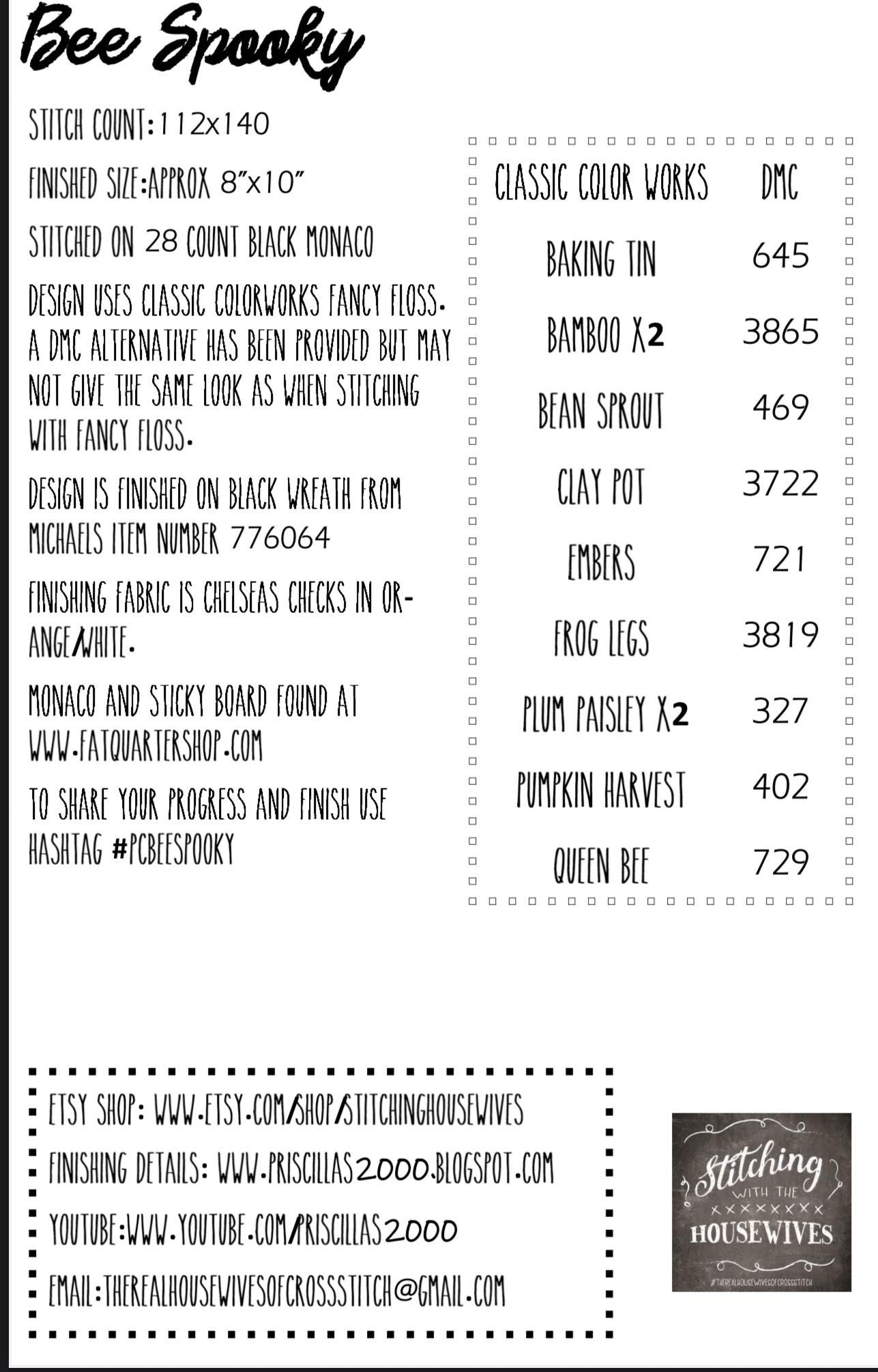 Bee Spooky by Stitching with the Housewives - Cross Stitch Paper Pattern