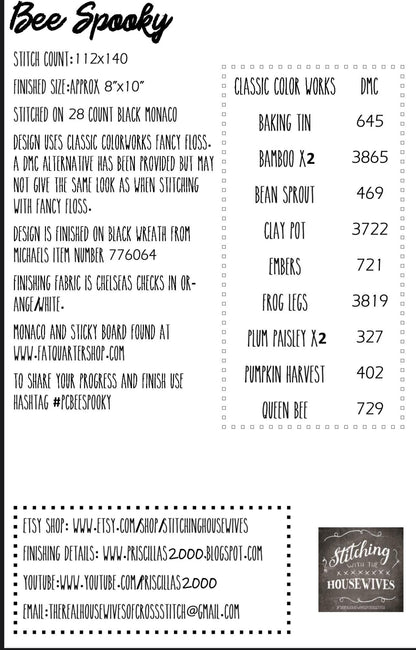 Bee Spooky by Stitching with the Housewives - Cross Stitch Paper Pattern