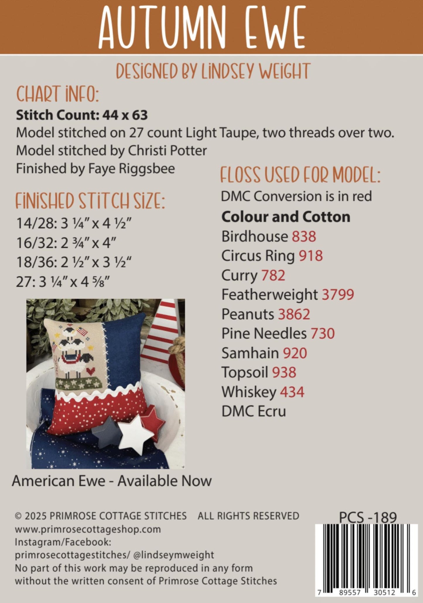 Autumn Ewe by Primrose Cottage Stitches - Cross Stitch Paper Pattern