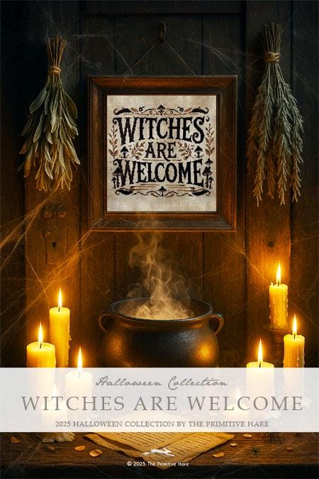 Witches Are Welcome by The Primitive Hare - Cross Stitch Paper Pattern