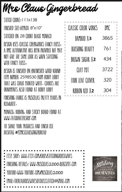 NEW!! Mrs. Claus Gingerbread by Stitching With The Housewives - Cross Stitch Paper Pattern