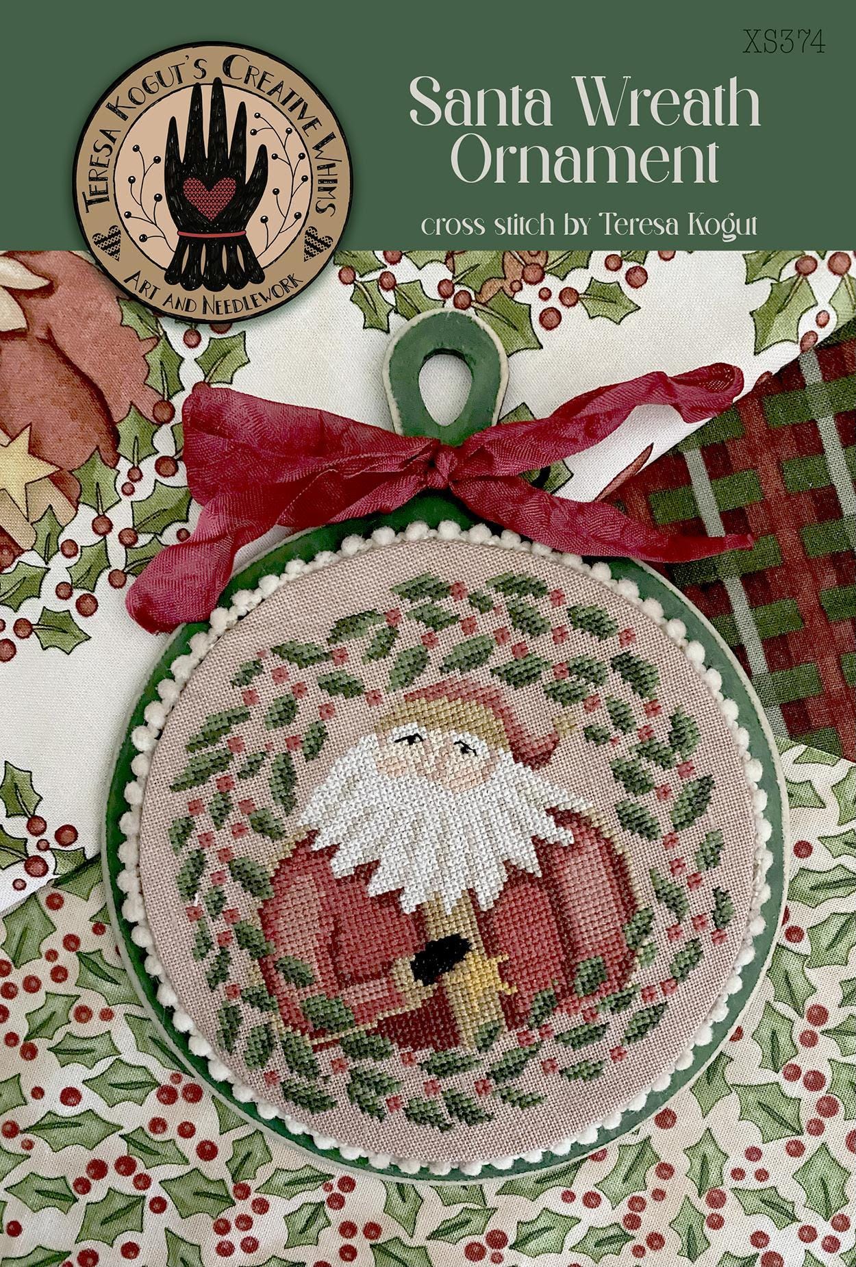 NEW!! Santa Wreath Ornament by Teresa Kogut - Cross Stitch Paper Pattern