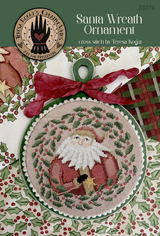 NEW!! Santa Wreath Ornament by Teresa Kogut - Cross Stitch Paper Pattern