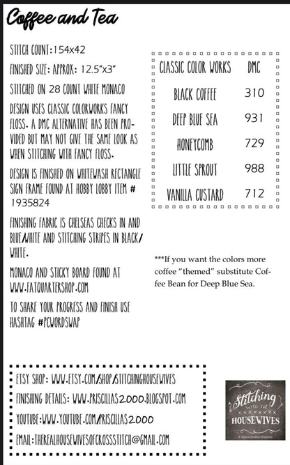 Coffee and Tea Word Swap by Stitching with the Housewives - Cross Stitch Paper Pattern