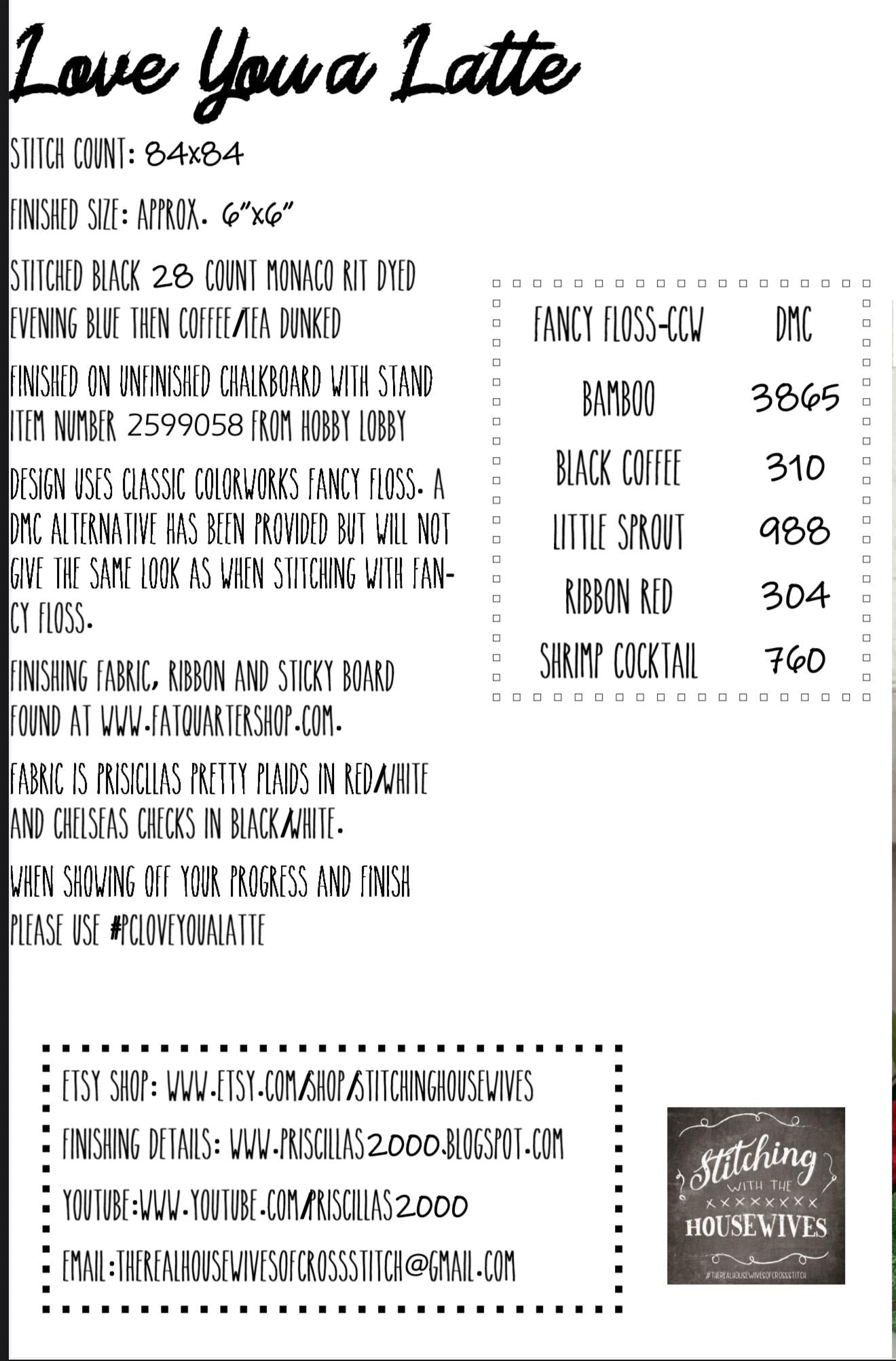 Love You A Latte by Stitching with the Housewives - Cross Stitch Paper Pattern