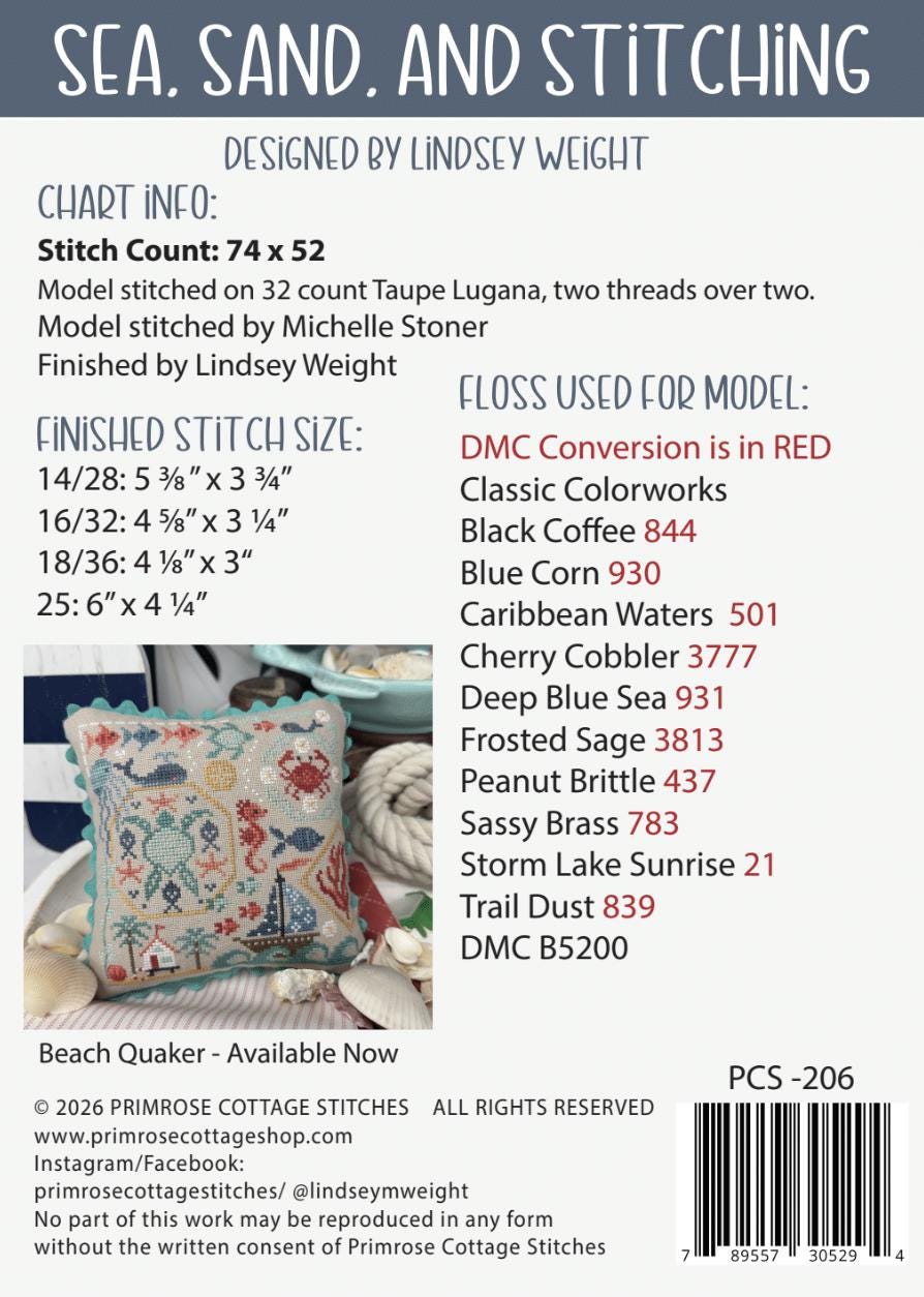 PREORDER! Sea, Sand, and Stitching by Primrose Cottage Stitches - Cross Stitch Paper Pattern