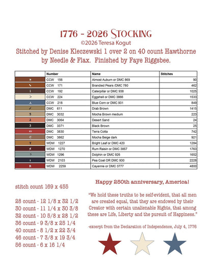 1776 - 2026 Stocking - Cross Stitch Paper Pattern