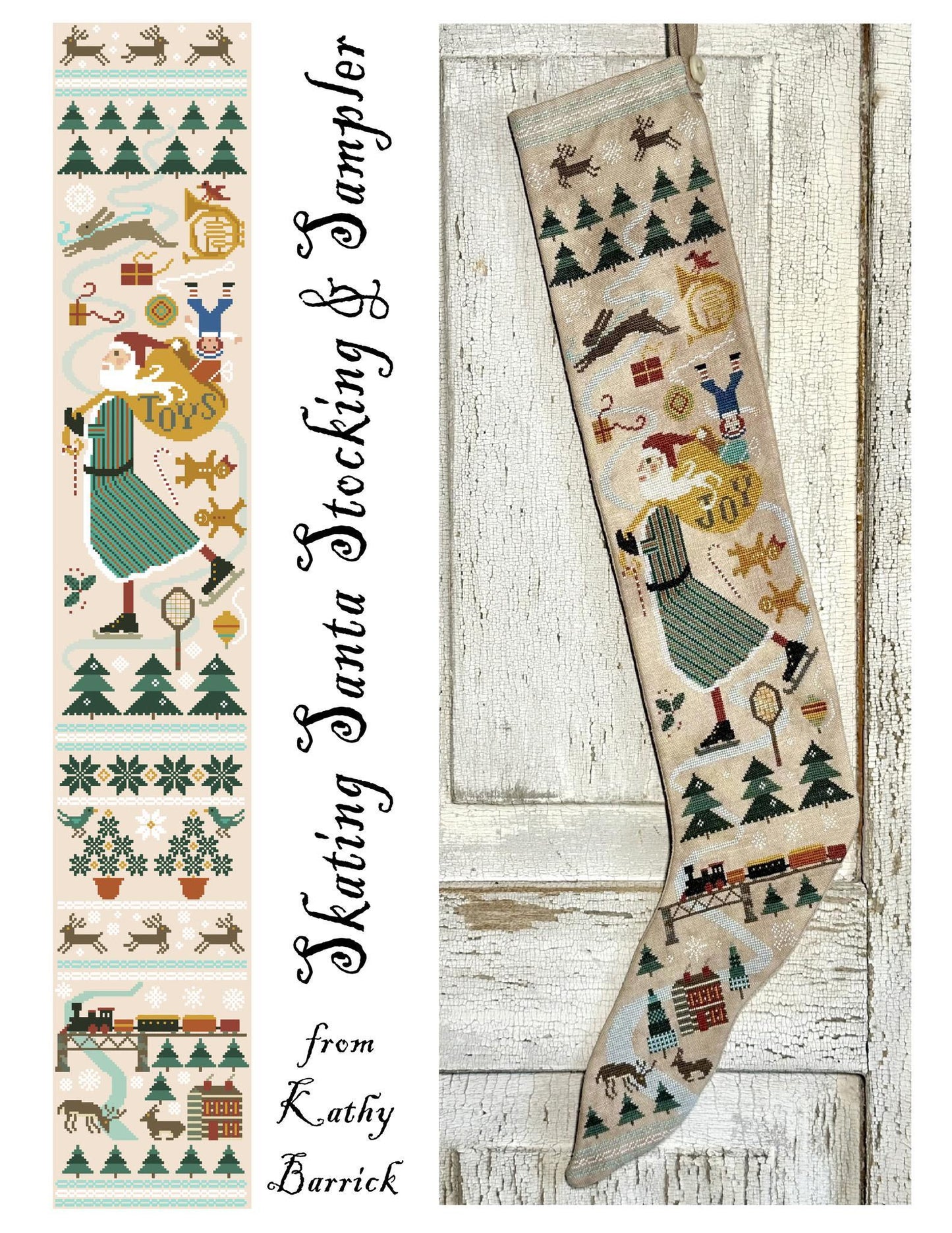 Skating Santa Stocking & Sampler - Cross Stitch Paper Pattern
