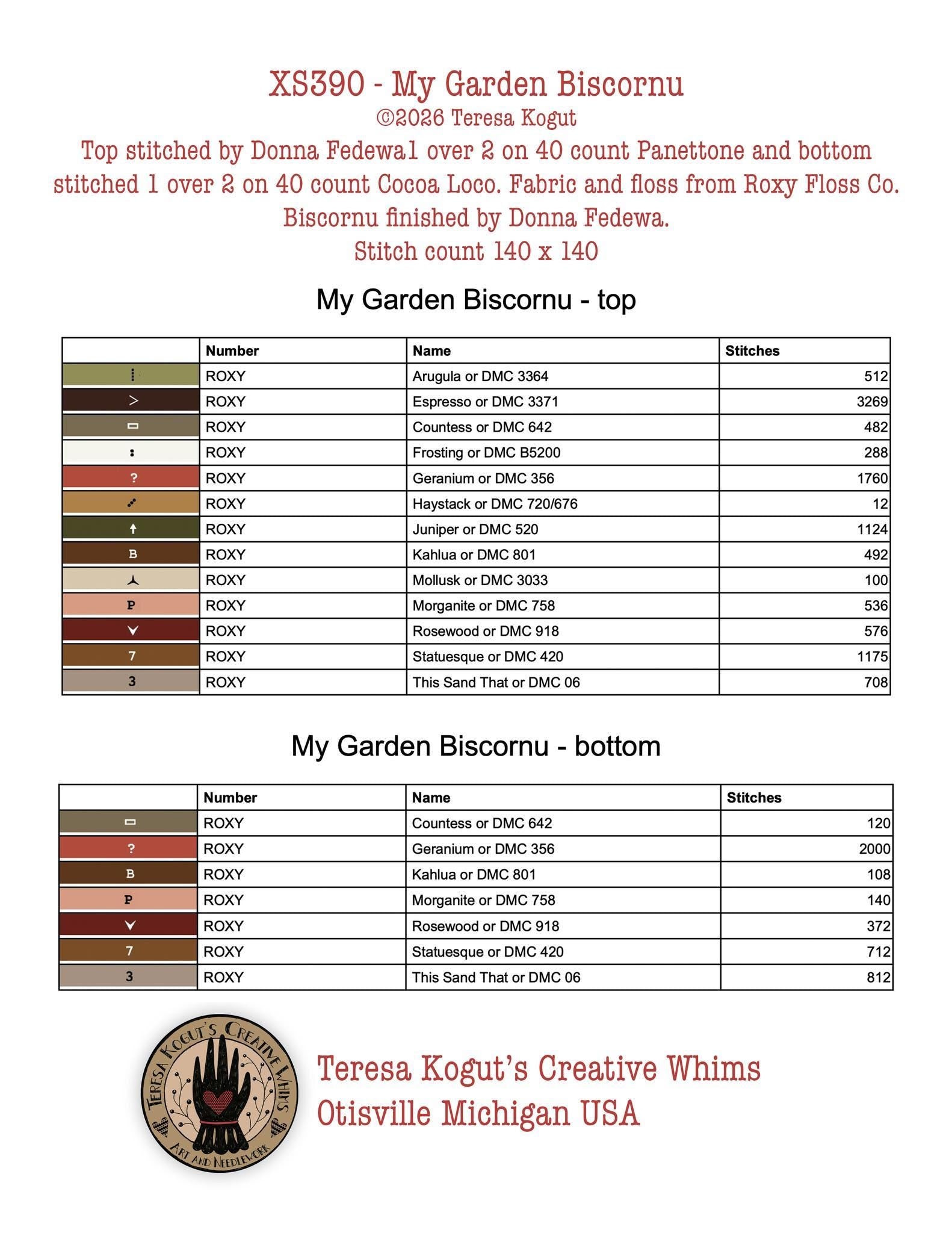 My Garden Biscornu - Cross Stitch Paper Pattern