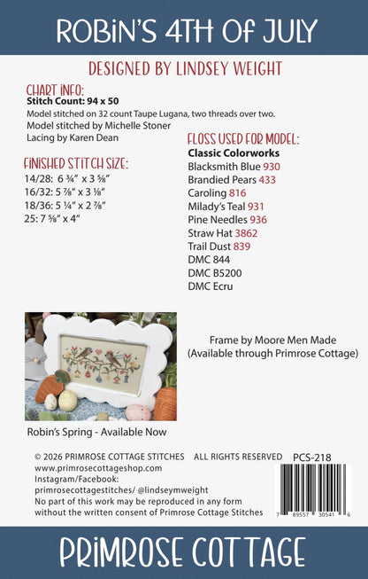 Robin's 4th of July - Cross Stitch Paper Pattern