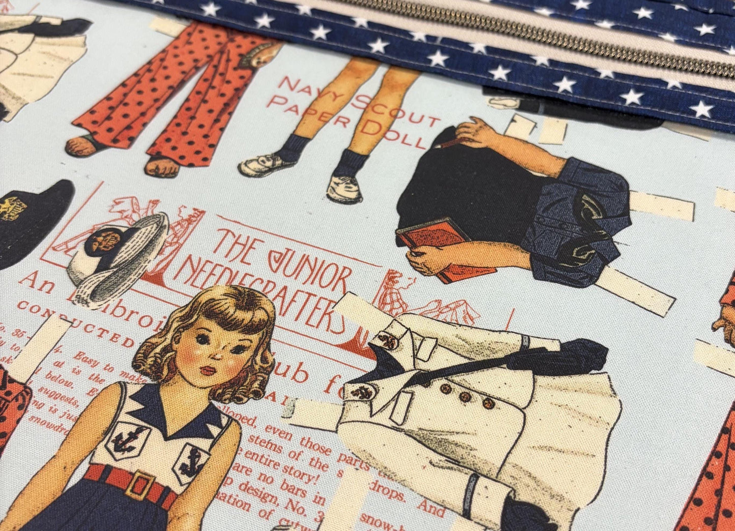Project Bag 11 x 14 - Vinyl Front - Patriotic Vintage-Style Paper Dolls