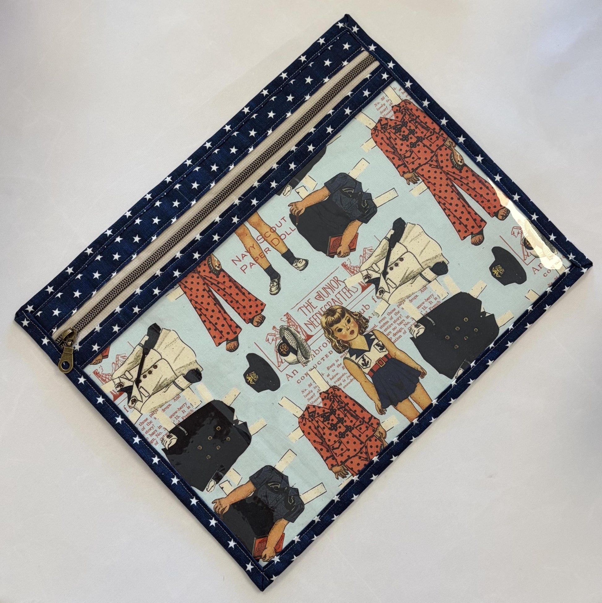 Project Bag 11 x 14 - Vinyl Front - Patriotic Vintage-Style Paper Dolls