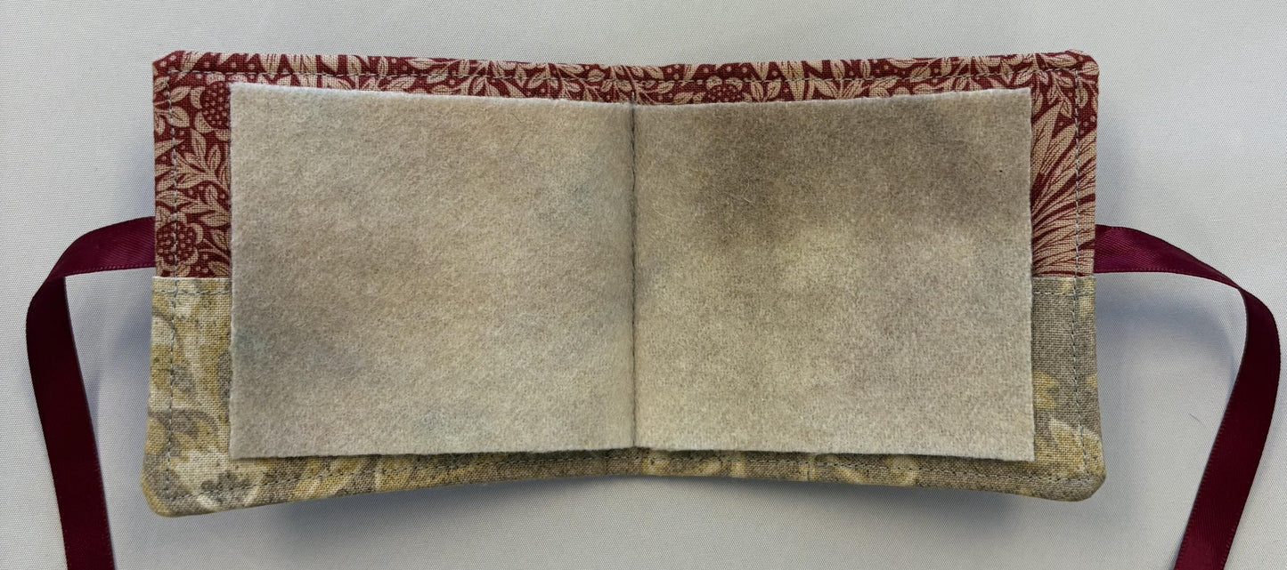 Needle Book/Travel Needle Case - 3.5" x 3.5" - Burgundy/Flowers
