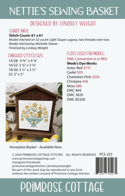 PREORDER!! Nettie's Sewing Basket by Primrose Cottage Stitches - Cross Stitch Paper Pattern