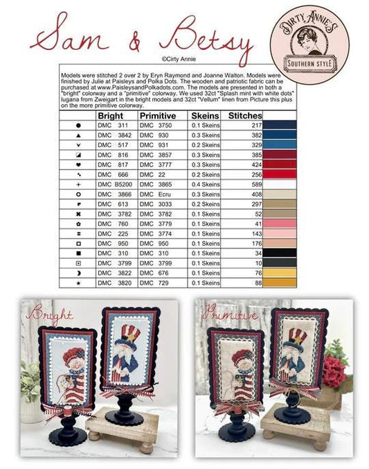 PREORDER!! Sam & Betsy by Dirty Annie's - Cross Stitch Paper Pattern