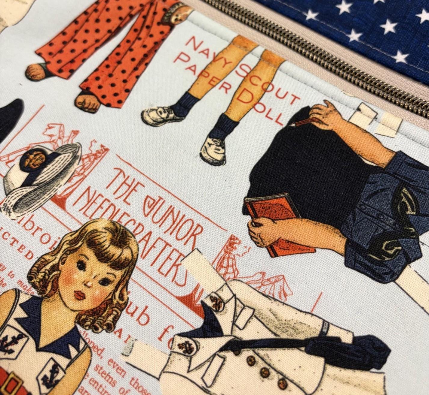 Project Bag 12 x 14 - Cloth - Patriotic Vintage-Style Paper Dolls