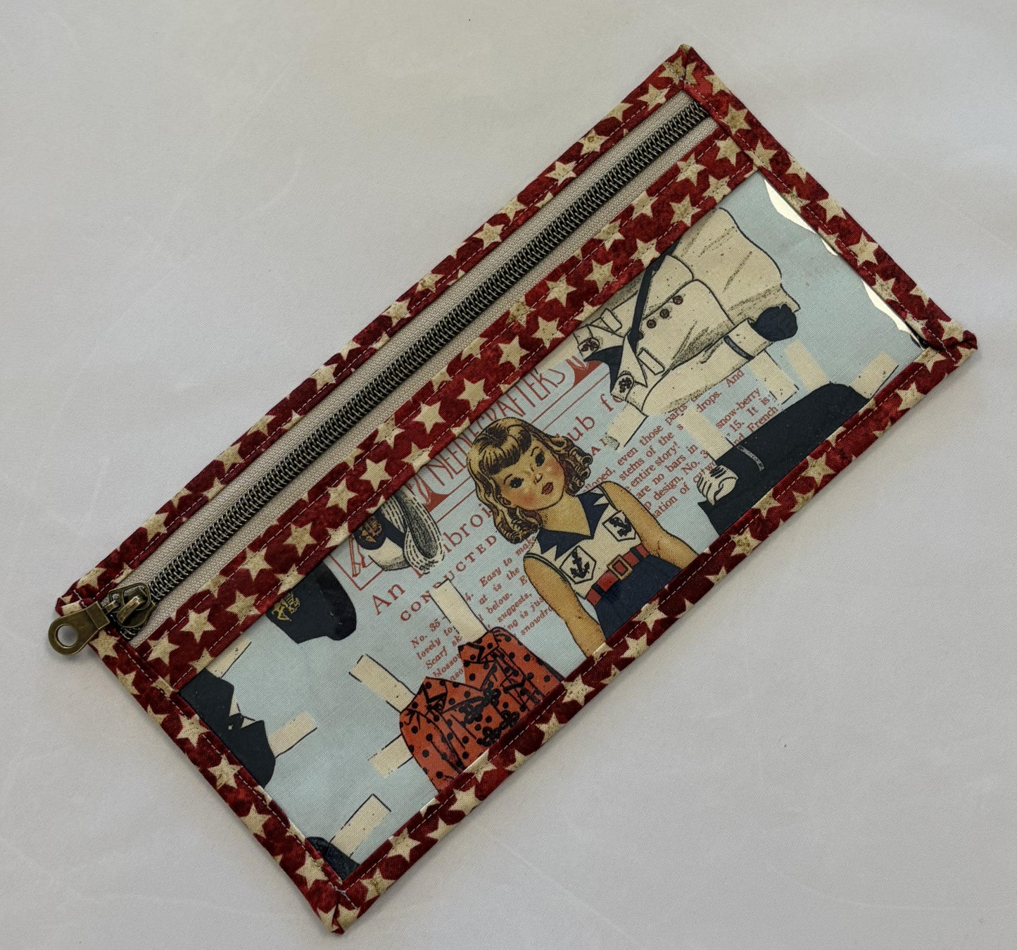 Notions Bag 5" x 10" - Vinyl Front - Patriotic Paper Dolls
