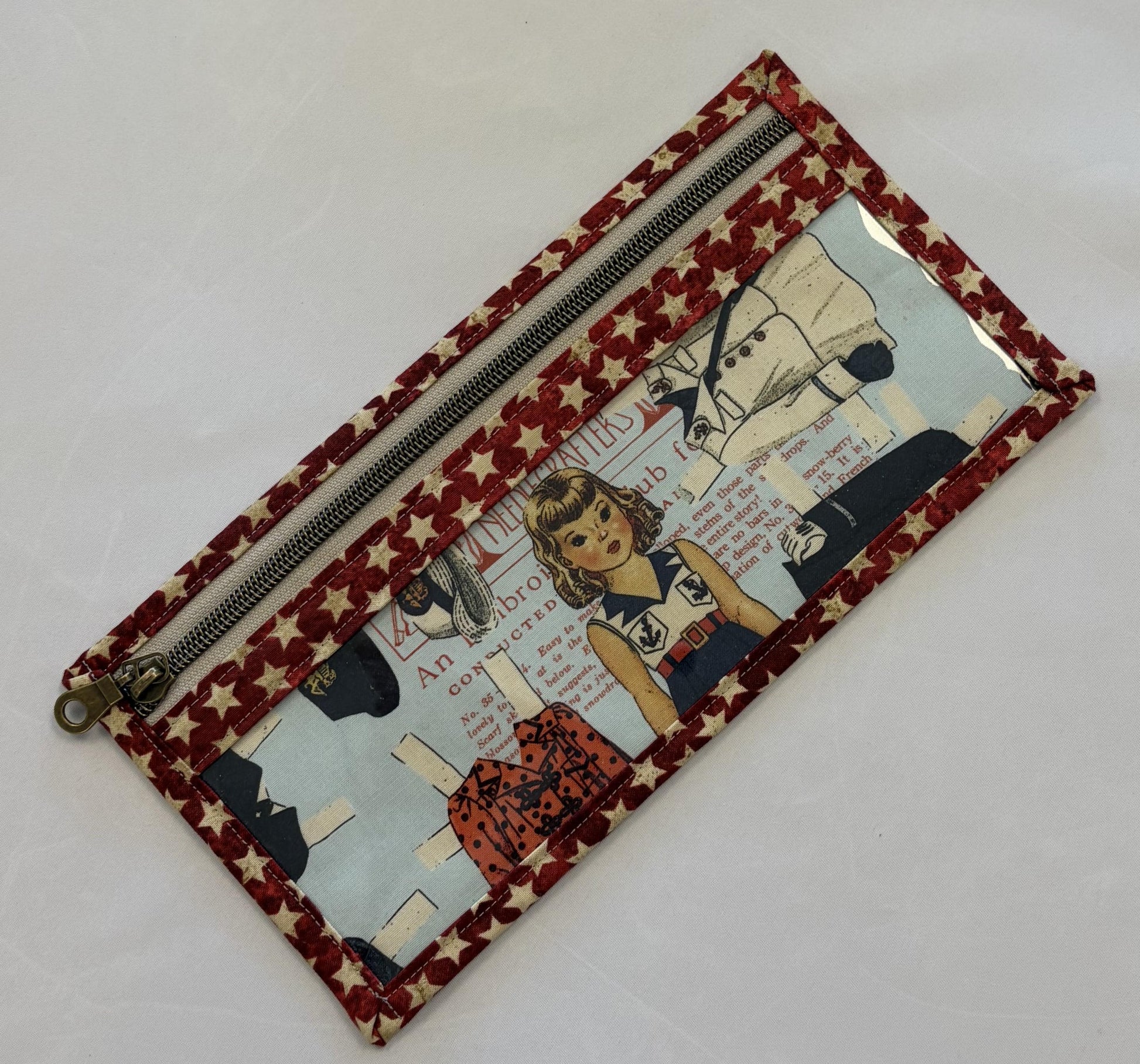 Notions Bag 5" x 10" - Vinyl Front - Patriotic Paper Dolls