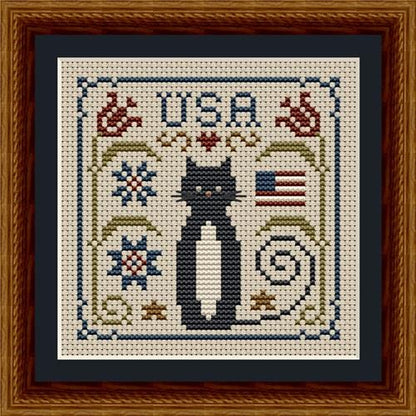 Cat Tales Collection: Patriotic USA Cat - Cross Stitch Paper Pattern