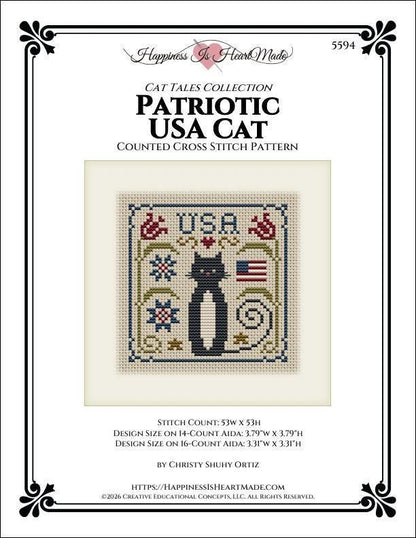 Cat Tales Collection: Patriotic USA Cat - Cross Stitch Paper Pattern