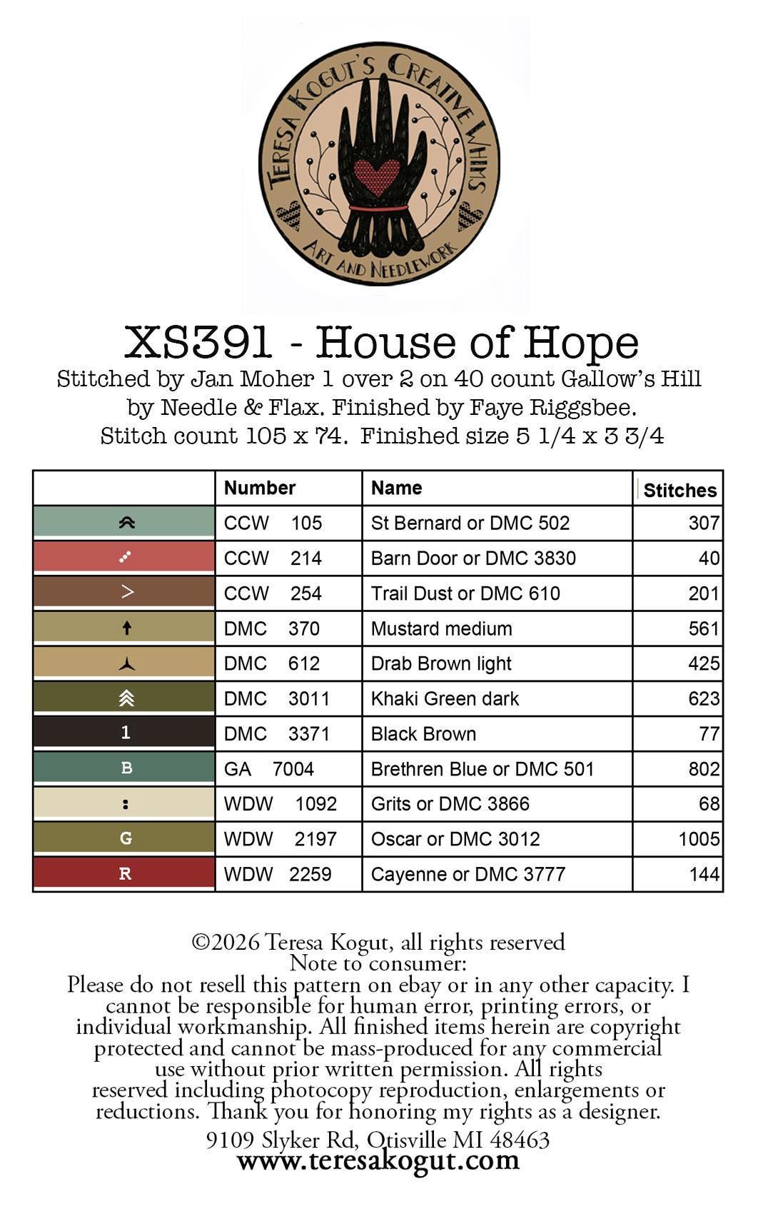 PREORDER!! House of Hope by Teresa Kogut - Cross Stitch Paper Pattern