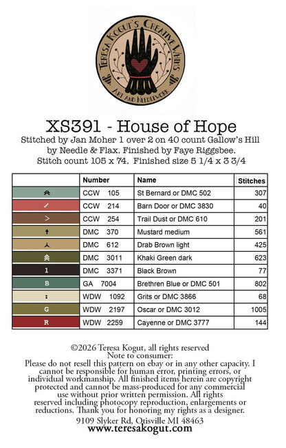 PREORDER!! House of Hope by Teresa Kogut - Cross Stitch Paper Pattern