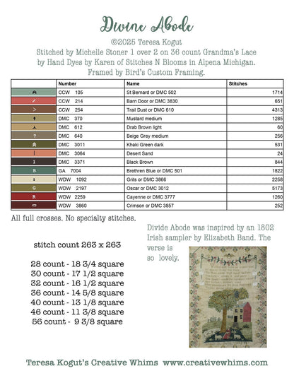 PREORDER!! Divine Abode by Teresa Kogut - Cross Stitch Paper Pattern