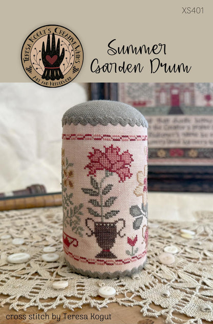 PREORDER!! Summer Garden Drum by Teresa Kogut - Cross Stitch Paper Pattern