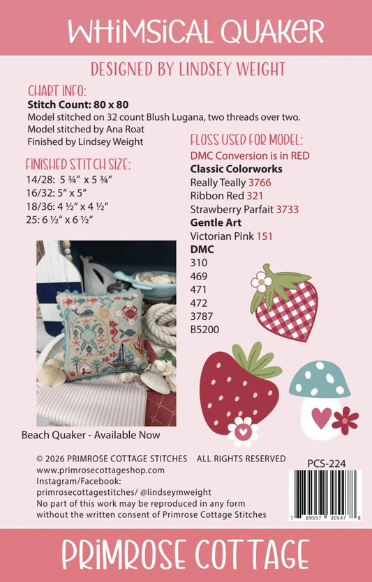 PREORDER!! Whimsical Quaker by Primrose Cottage Stitches - Cross Stitch Paper Pattern