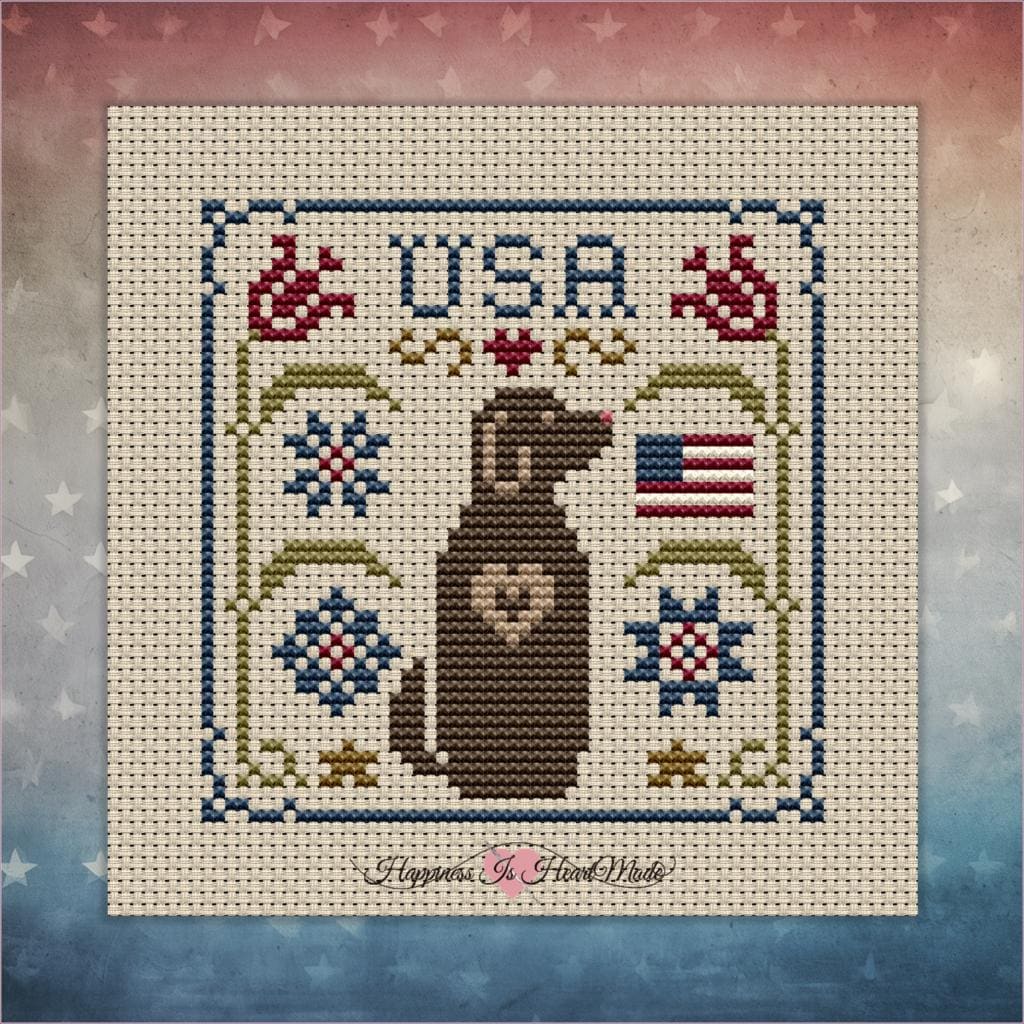 The Dog Days: Patriotic USA Dog by Happiness is HeartMade - Cross Stitch Paper Pattern