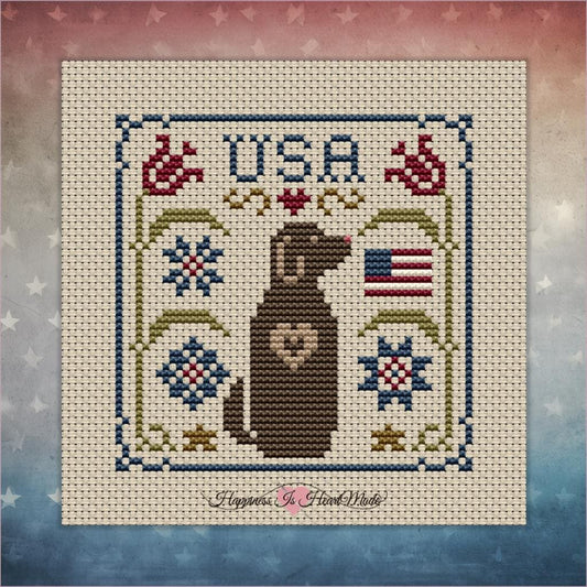 The Dog Days: Patriotic USA Dog by Happiness is HeartMade - Cross Stitch Paper Pattern