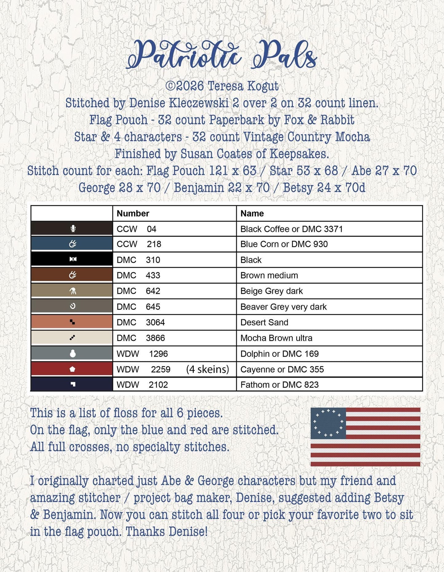 PRE-ORDER!! Patriotic Pals by Teresa Kogut - Cross Stitch Paper Pattern
