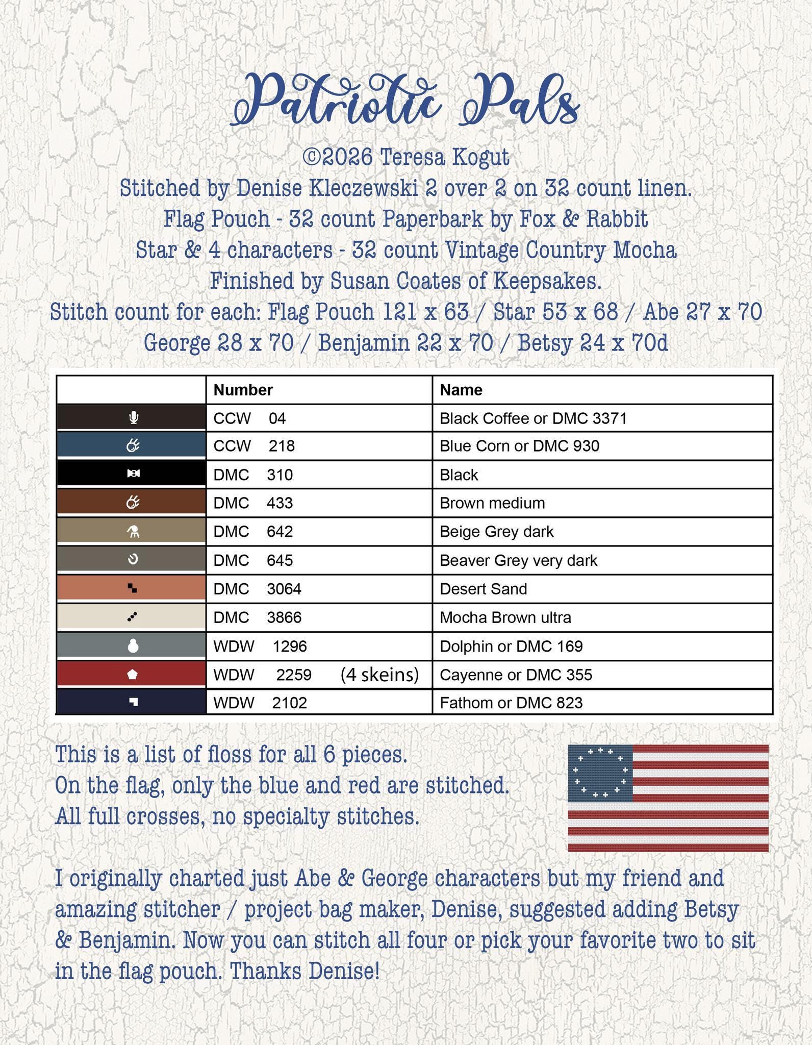 PRE-ORDER!! Patriotic Pals by Teresa Kogut - Cross Stitch Paper Pattern