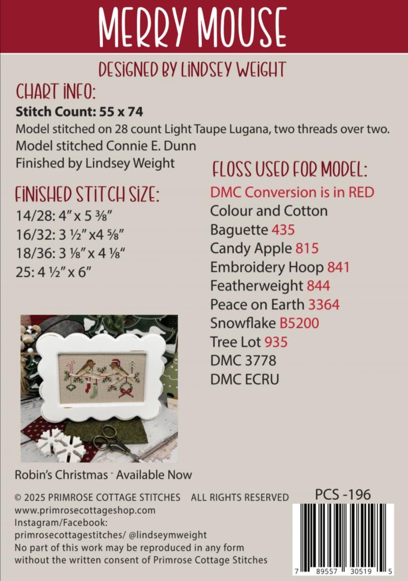 PRE-ORDER!! Merry Mouse by Primrose Cottage Stitches - Cross Stitch Paper Pattern