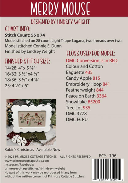 PRE-ORDER!! Merry Mouse by Primrose Cottage Stitches - Cross Stitch Paper Pattern