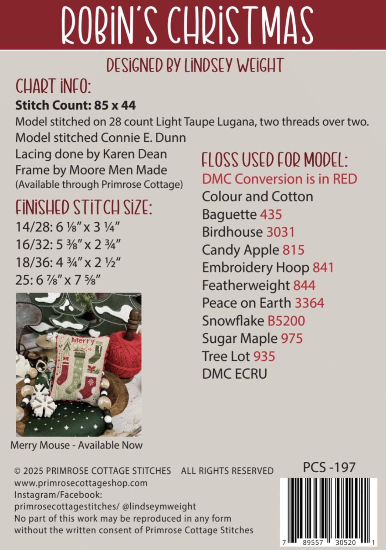 PRE-ORDER!! Robin's Christmas by Primrose Cottage Stitches - Cross Stitch Paper Pattern