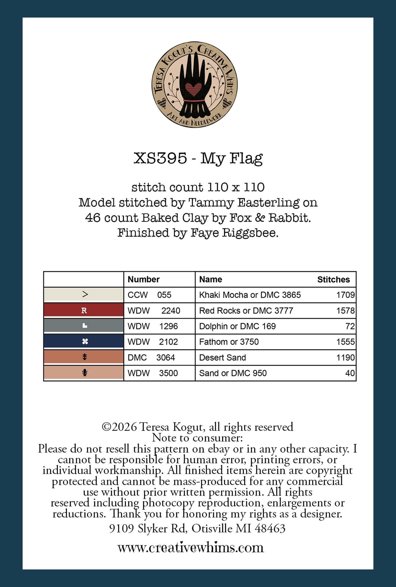 PRE-ORDER!! My Flag by Teresa Kogut - Cross Stitch Paper Pattern