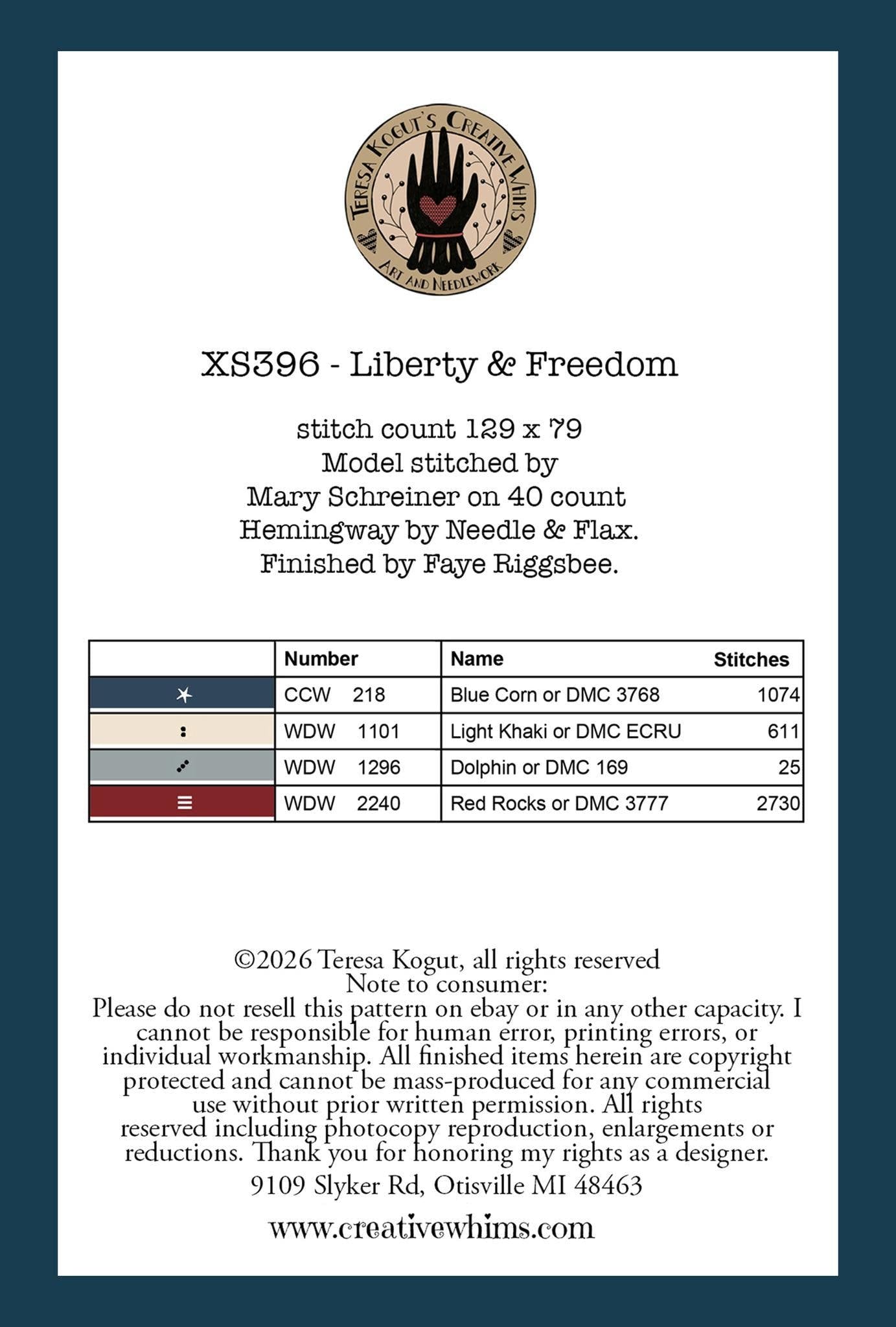PRE-ORDER!! Liberty & Freedom by Teresa Kogut - Cross Stitch Paper Pattern