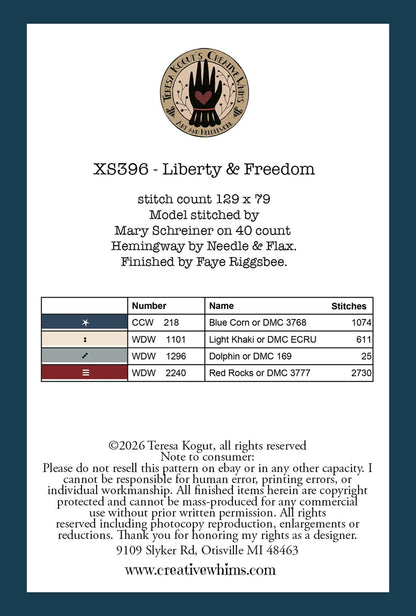 PRE-ORDER!! Liberty & Freedom by Teresa Kogut - Cross Stitch Paper Pattern
