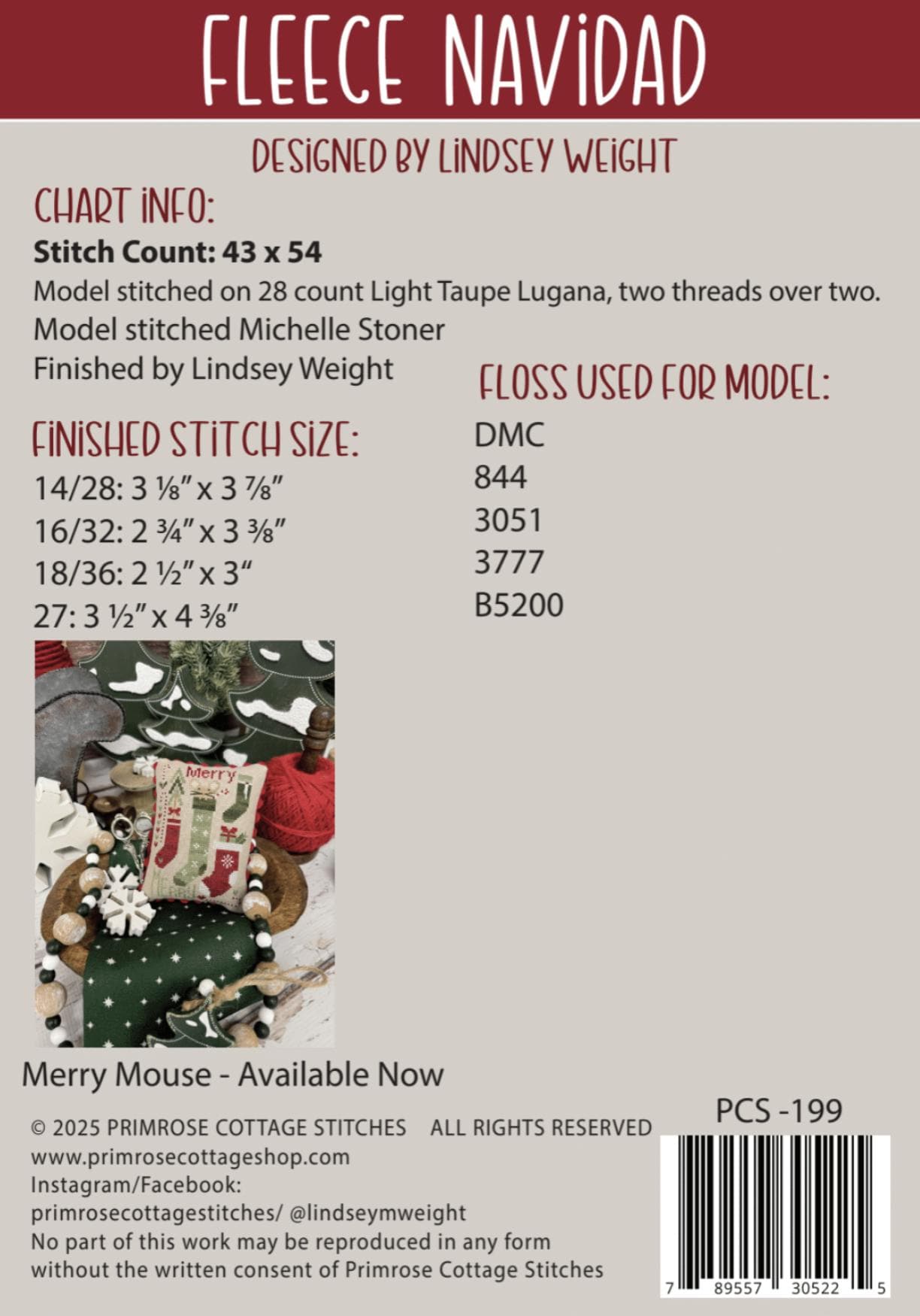 PRE-ORDER!! Fleece Navidad by Primrose Cottage Stitches - Cross Stitch Paper Pattern