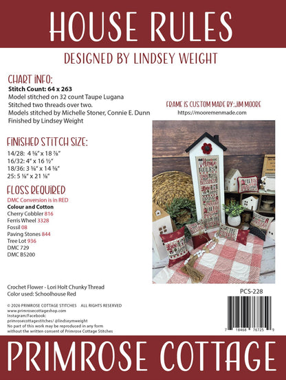 PRE-ORDER!! House Rules by Primrose Cottage Stitches - Cross Stitch Paper Pattern