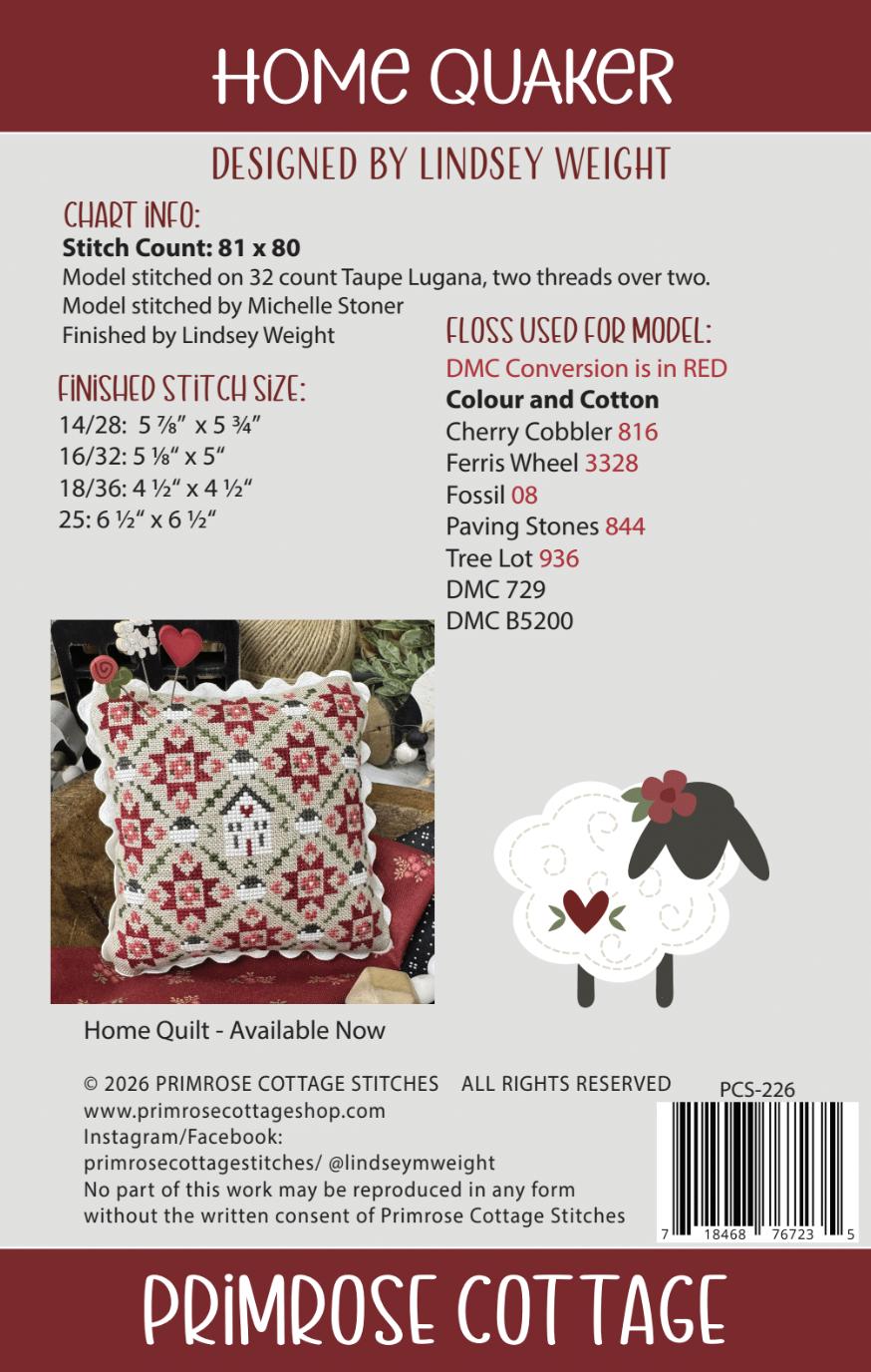 PRE-ORDER!! Home Quaker by Primrose Cottage Stitches - Cross Stitch Paper Pattern