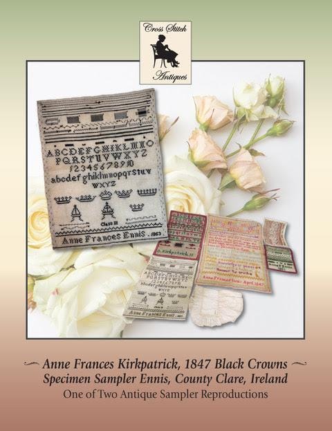 Anne Frances Ennis 1853 Black Crown Specimen Page by Cross Stitch Antiques (PRE-ORDER) - Cross Stitch Paper Pattern