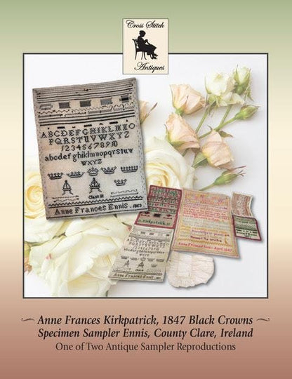 Anne Frances Ennis 1853 Black Crown Specimen Page by Cross Stitch Antiques (PRE-ORDER) - Cross Stitch Paper Pattern
