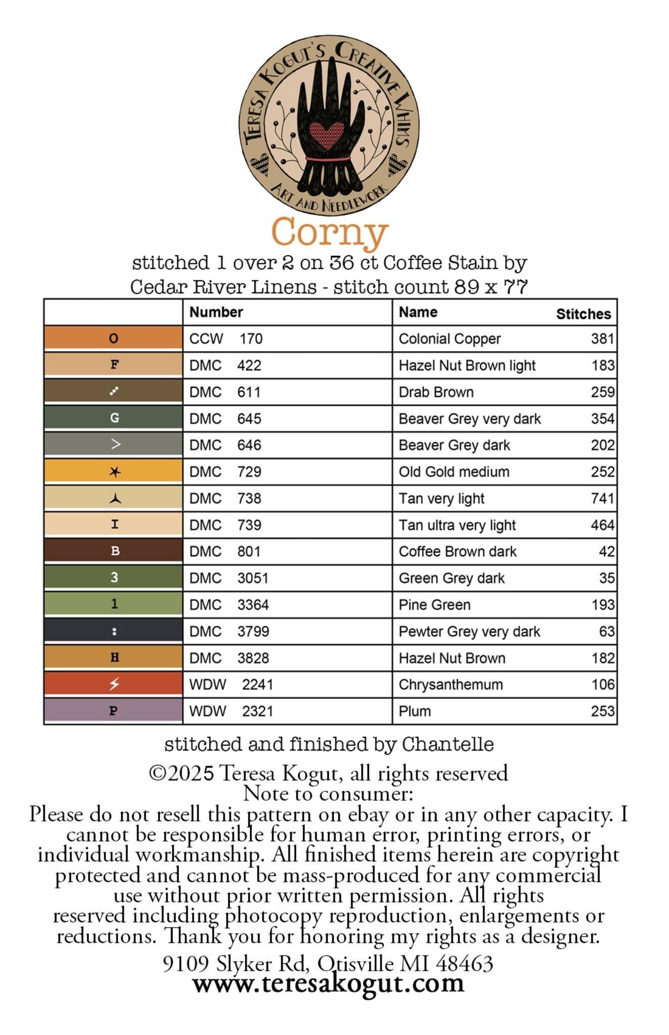 Corny by Teresa Kogut (PRE-ORDER)- Cross Stitch Paper Pattern