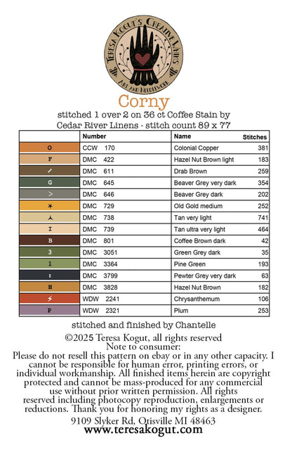 Corny by Teresa Kogut (PRE-ORDER)- Cross Stitch Paper Pattern
