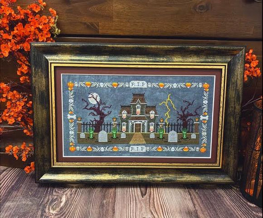 House in the Haunted Cemetery by Flossabilities (PRE-ORDER) - Cross Stitch Paper Pattern