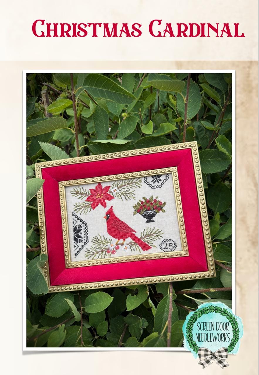 Christmas Cardinal by Screen Door Needleworks (PRE-ORDER) - Cross Stitch Paper Pattern