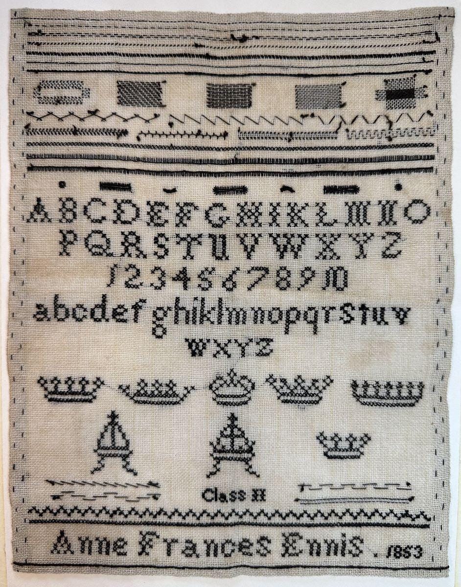 Anne Frances Ennis 1853 Black Crown Specimen Page by Cross Stitch Antiques (PRE-ORDER) - Cross Stitch Paper Pattern